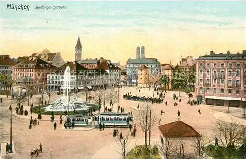 AK / Ansichtskarte Muenchen Sendlingerthorplatz Strassenbahn Brunnen Muenchen