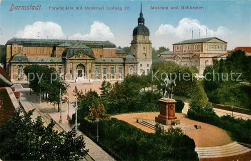 AK / Ansichtskarte Darmstadt Paradeplatz mit Denkmal Ludwig der 4. Museum und Hoftheater Darmstadt