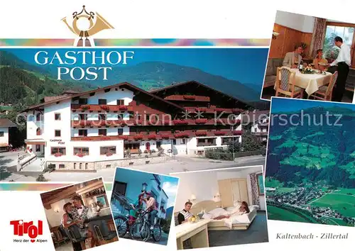 AK / Ansichtskarte Kaltenbach_Tirol Gasthof Post Restaurant Bar Fremdenzimmer Fliegeraufnahme Kaltenbach Tirol