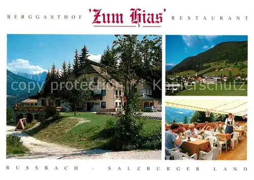 AK / Ansichtskarte Russbach_Pass_Gschuett Berggasthof Restaurant Zum Hias Terrasse Landschaftspanorama Alpen Russbach_Pass_Gschuett