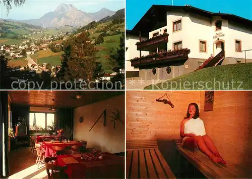 AK / Ansichtskarte Neukirchen_Altmuenster Gaestehaus Pension Haus Berthold Gastraum Saume Panorama Alpen Neukirchen_Altmuenster