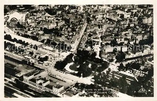 AK / Ansichtskarte Reims_Champagne_Ardenne Fliegeraufnahme Gare et Square Colbert Reims_Champagne_Ardenne