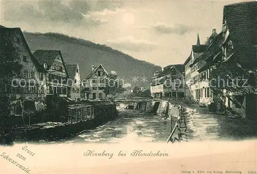 AK / Ansichtskarte Hornberg_Schwarzwald Flusspartie bei Mondschein Hornberg Schwarzwald