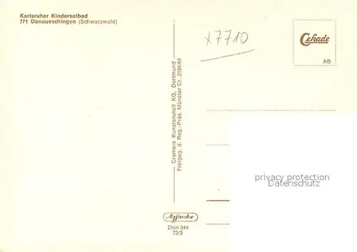 AK / Ansichtskarte Donaueschingen Fliegeraufnahme Karlsruher Kindersolbad Donaueschingen