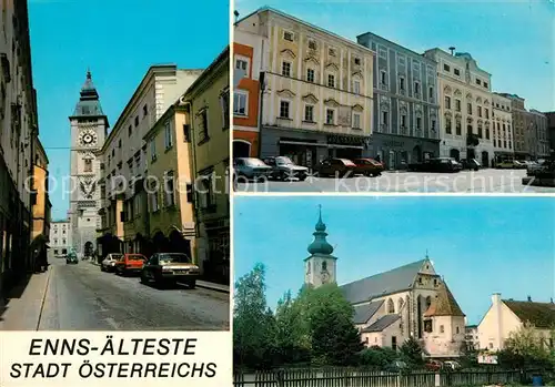 AK / Ansichtskarte Enns Kirche Stadtturm Stadtpanorama Enns