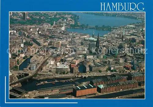 AK / Ansichtskarte Hamburg Fliegeraufnahme mit Speicher Hafen Stadt Binnen und Aussenalster Hamburg