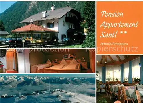 AK / Ansichtskarte Antholz_Niedertal Pension Appartement Santl Gastraum Fremdenzimmer Alpenpanorama Fliegeraufnahme 