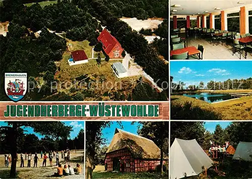 AK / Ansichtskarte Wuestewohlde Jugendherberge Zeltplatz Freibad Fliegeraufnahme Wuestewohlde