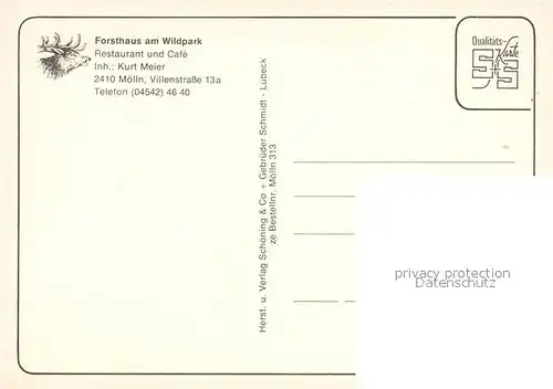 AK / Ansichtskarte Moelln_Lauenburg Forsthaus am Wildpark Gaststaette Saal Moelln_Lauenburg