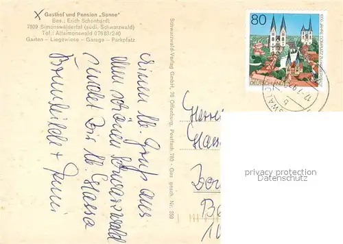 AK / Ansichtskarte Simonswaeldertal_Simonswald Gasthof Pension Sonne Schwarzwald Gastraum 