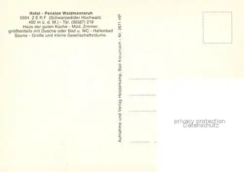 AK / Ansichtskarte Zerf Hotel Pension Waidmannsruh Restaurant Garten Hallenbad Zerf
