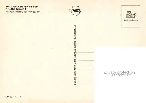 AK / Ansichtskarte Bad_Teinach Zavelstein Restaurant Cafe Sonnenhof Bad_Teinach Zavelstein