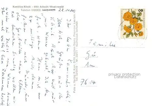 AK / Ansichtskarte Asbach_Westerwald Kamilius Klinik Asbach_Westerwald