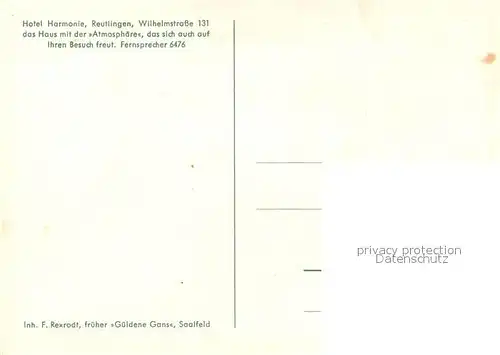 AK / Ansichtskarte Reutlingen_Tuebingen Hotel Harmonie Kuenstlerkarte Reutlingen Tuebingen