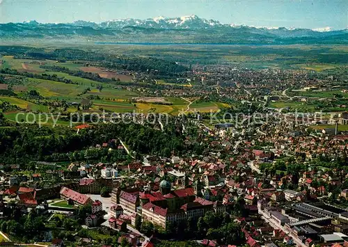 AK / Ansichtskarte Weingarten_Wuerttemberg Groesste Barockkirche noerdlich der Alpen Benediktiner Abtei Alpenblick Fliegeraufnahme Weingarten Wuerttemberg