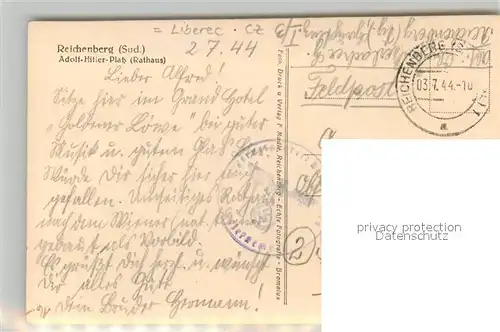 AK / Ansichtskarte Reichenberg_Liberec Adolf Hitler Platz Rathaus Reichenberg Liberec