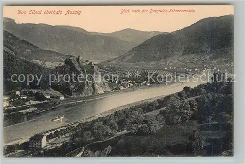 AK / Ansichtskarte Aussig_Tschechien Elbtal mit Burgruine Schreckenstein Aussig Tschechien