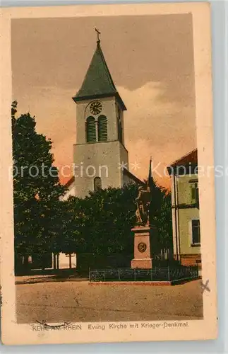 AK / Ansichtskarte Kehl_Rhein Kirche mit Krieger Denkmal Kehl_Rhein