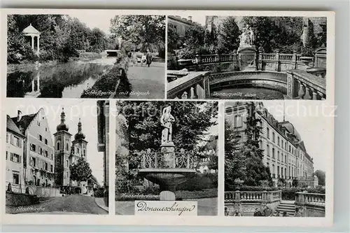 AK / Ansichtskarte Donaueschingen Schlossgarten mit Brigach Donauquelle Stadtkirche Hanselebrunnen Donaueschingen