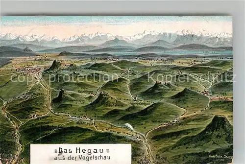 AK / Ansichtskarte Hegau_Hilzingen Panorama mit Alpen Vogelschau Hegau Hilzingen
