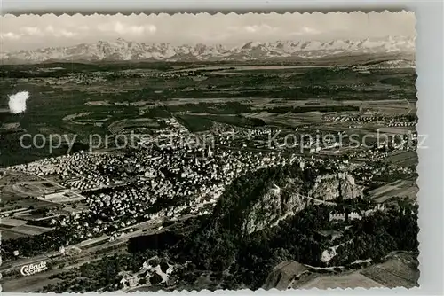 AK / Ansichtskarte Singen_Hohentwiel Fliegeraufnahme mit Festung Bodensee und Alpen Singen Hohentwiel