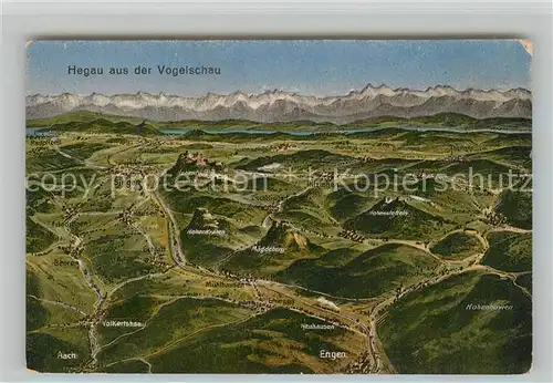 AK / Ansichtskarte Hegau_Hilzingen Vogelschau mit Bodensee und Alpen Hegau Hilzingen