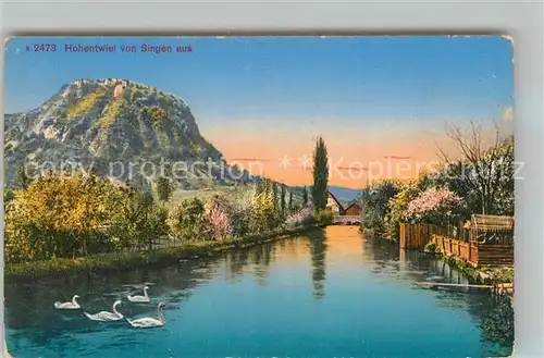 AK / Ansichtskarte Hohentwiel Blick von Singen aus Flusspartie Hohentwiel