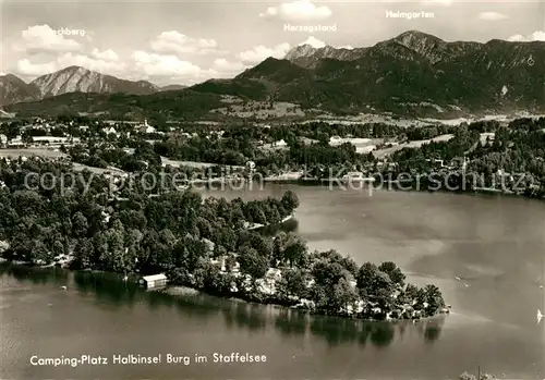 AK / Ansichtskarte Staffelsee Campingplatz Halbinsel Burg Fliegeraufnahme Staffelsee