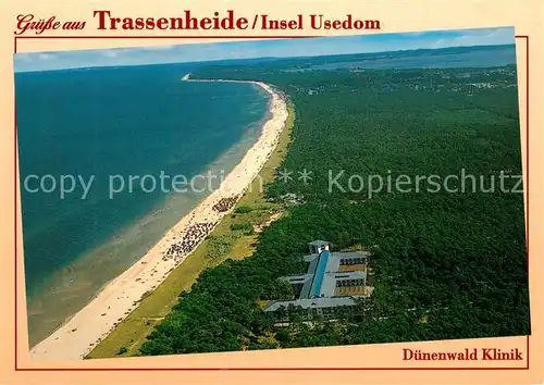 AK / Ansichtskarte Trassenheide_Usedom Fliegeraufnahme mit Duenenwald Klinik Trassenheide Usedom