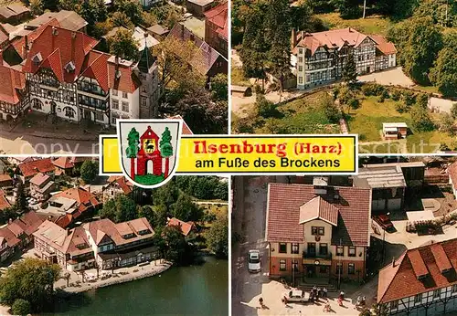 AK / Ansichtskarte Ilsenburg_Harz Stadtmitte Waldhoehe Hotel Zu den roten Forellen Rathaus Fliegeraufnahmen Ilsenburg Harz