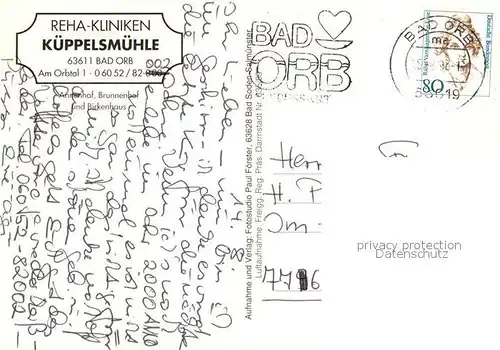 AK / Ansichtskarte Bad_Orb Reha Klinike Kueppelsmuehle Fliegeraufnahme Bad_Orb