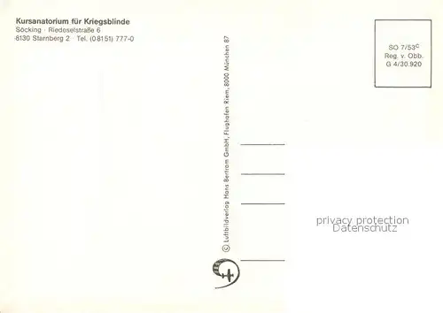 AK / Ansichtskarte Starnberg_See Kursanatorium fuer Kriegsblinde Fliegeraufnahme Starnberg See