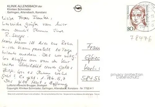 AK / Ansichtskarte Allensbach_Bodensee Fliegeraufnahme Klinik Allensbach_Bodensee