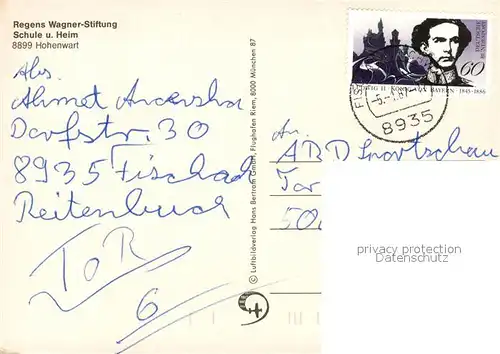 AK / Ansichtskarte Hohenwart_Paar Fliegeraufnahme Rgens Wagner Stiftung Hohenwart Paar