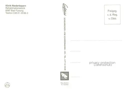 AK / Ansichtskarte Bad_Fuessing Fliegeraufnahme Klinik Niederbayern Bad_Fuessing