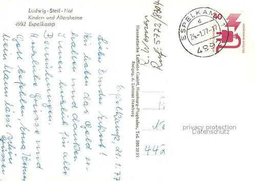 AK / Ansichtskarte Espelkamp Fliegeraufnahme Ludwig Steil Hof Kinder Altersheime Espelkamp