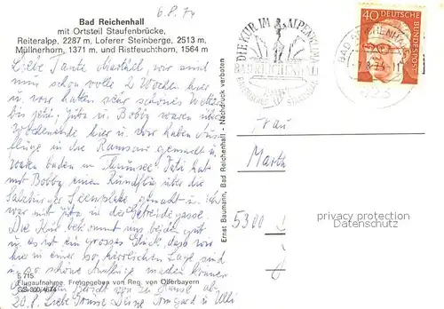 AK / Ansichtskarte Bad_Reichenhall Fliegeraufnahme Staufenbruecke Reiteralpe Muellnerhorn Bad_Reichenhall