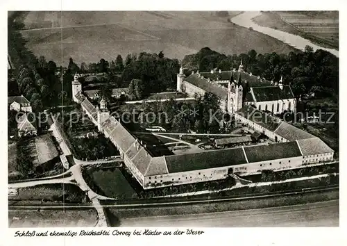AK / Ansichtskarte Hoexter_Weser Fliegeraufnahme Schloss Reichsabtei Corvey Hoexter Weser