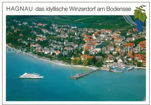 AK / Ansichtskarte Hagnau_Bodensee Winzerdorf Hafen Faehre Fliegeraufnahme Hagnau Bodensee