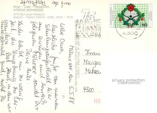 AK / Ansichtskarte Koerbecke_Moehnesee Hotel Cafe Restaurant Atrium Moehnesee Fliegeraufnahme Koerbecke Moehnesee