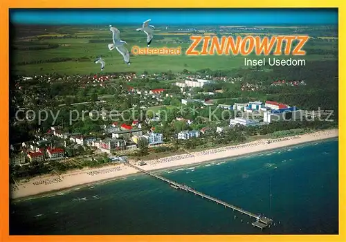 AK / Ansichtskarte Zinnowitz_Ostseebad Seebruecke Strand Hotels Ferienanlagen Fliegeraufnahme Zinnowitz_Ostseebad