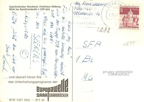 AK / Ansichtskarte Saarbruecken Saalaendischer Rundfunk Funkhaus Halberg Synchronstudio Saarbruecken