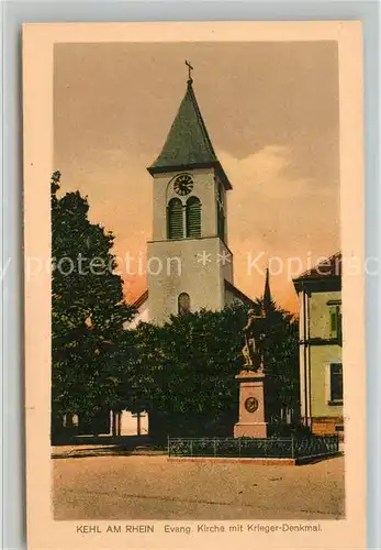 AK / Ansichtskarte Kehl_Rhein Kirche mit Kriegerdenkmal Kehl_Rhein