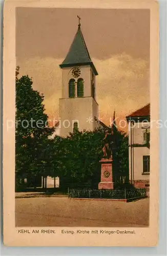 AK / Ansichtskarte Kehl_Rhein Kirche mit Kriegerdenkmal Kehl_Rhein