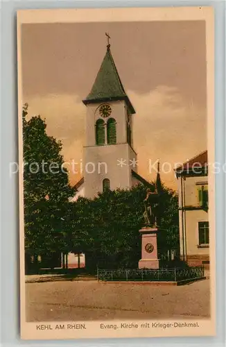 AK / Ansichtskarte Kehl_Rhein Kirche mit Kriegerdenkmal Kehl_Rhein