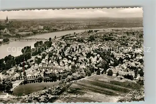 AK / Ansichtskarte Kehl_Rhein Fliegeraufnahme mit Rheinbruecken und Strassburg Kehl_Rhein