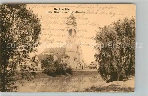 AK / Ansichtskarte Kehl_Rhein Kirche mit Stadtweiher Kehl_Rhein