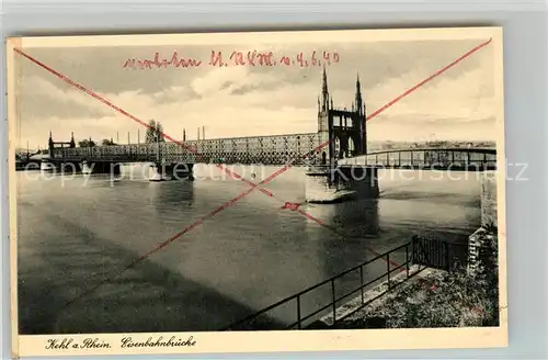 AK / Ansichtskarte Kehl_Rhein Eisenbahnbruecke Zensur verboten Kehl_Rhein