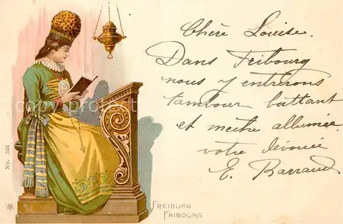 AK / Ansichtskarte Fribourg_FR Frau Kirche Fribourg FR