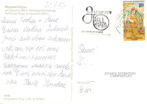 AK / Ansichtskarte Kempten_Allgaeu Fliegeraufnahme mit Zugspitze Kempten Allgaeu